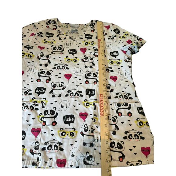 Scrub Star Pandas Hearts Hello Hi Medium V Neck Top Dental Nursing Veterinary - Picture 6 of 6